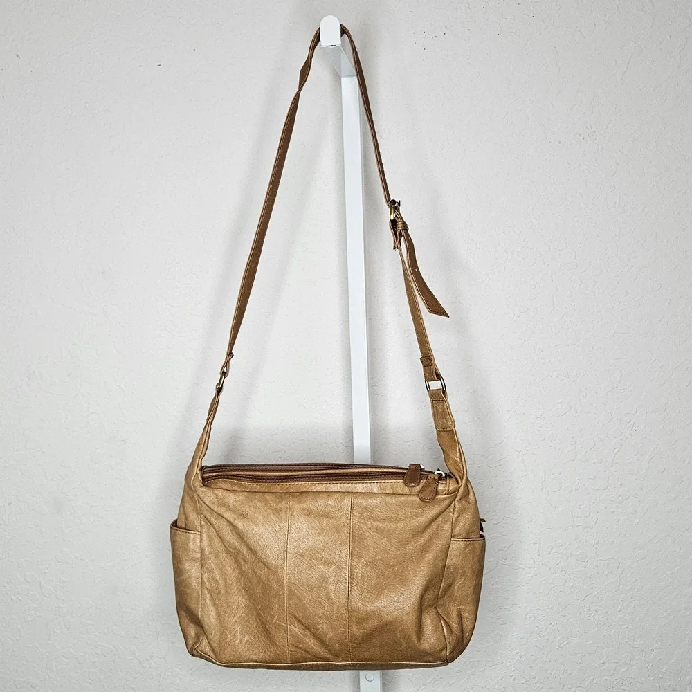 Great American Leather Works Tan Leather Crossbody Bag Tassel Boho Slouchy - Picture 6 of 11